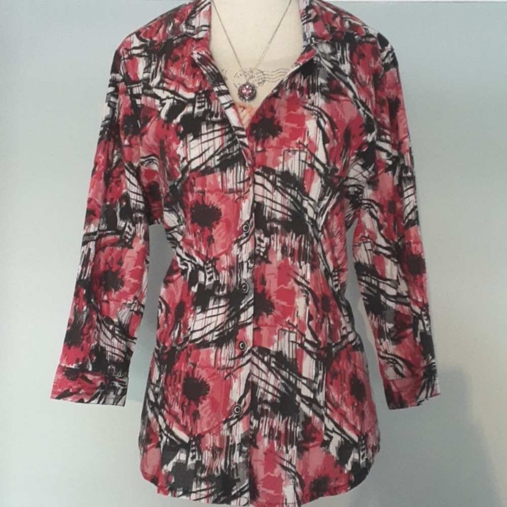 + Haggar colourful cotton Poppy 3/4 sleeve blouse